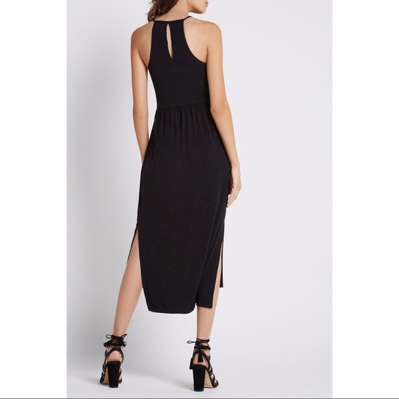 BCBGeneration Black Pencil Slit V-Neck Faux Wrap Midi Dress with Pockets NWT - Picture 2 of 8